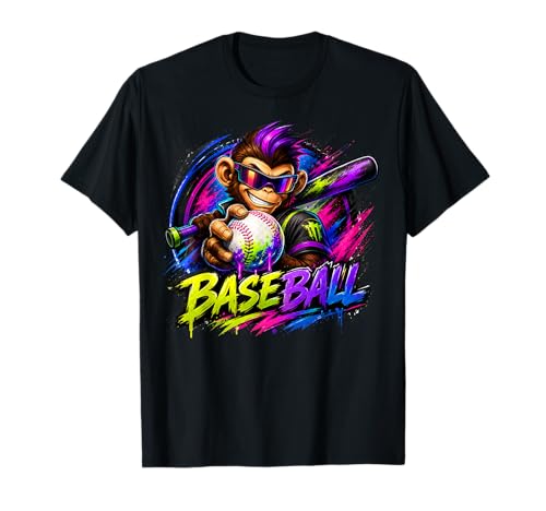 Monkey Funny Animals Baseball Ice Cream Drip Cool T-Shirt