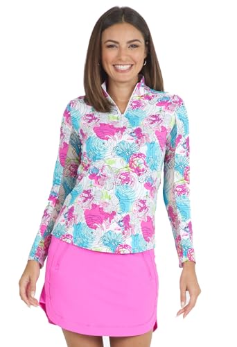 IBKUL Women’s Sun Protective UPF50+ Icefil Cooling Paddy Print Long Sleeve Mock Neck Top – 10757 Hot Pink Multi Paddy XS