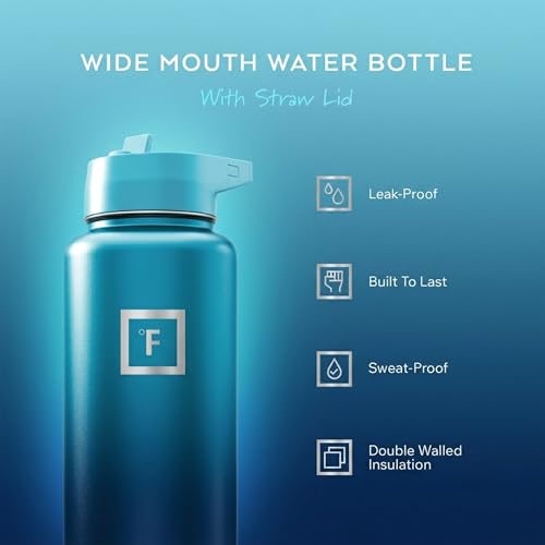Image of IRON FLASK 40 oz Wide Mouth Water Bottle with Straw | Insulated Stainless Steel Sports Water Bottle with Leakproof Straw Lid - BPA Free, Cold 24 Hrs, Sweat Free (Dark Night)