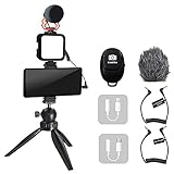 Mcoplus Video Vlogging Kit Smartphone Video Microphone Kit with Tripod/Phone Clip/LED Light/mic/3.5mm/Type-c/iPhone Lightning Cable/Bluetooth Remote, for iPhone X Samsung Huawei/Sony a7 Camera