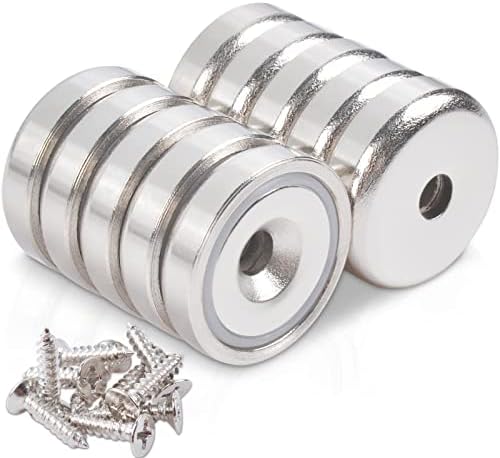 MAGXCENE 10 sztuk Potężny Magnes 20x7mm,Magnesy neodymowe Siła 10 KG Magnes neodymowy z otworem i kapsułką z rozlewem i śrubami,Magnesy dla przemysłu i nauki