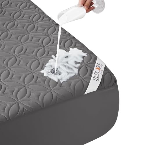BEDLORE Waterproof Mattress Protector, Queen Size Mattress Cover with Deep Pocket Fitted Up to 15-45 cm, Breathable Noiseless Mattress Pad for Home, Bedroom - Machine Washable