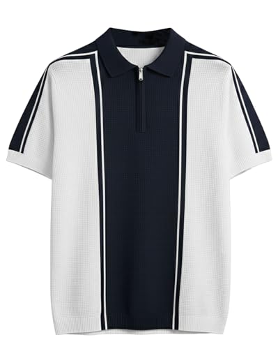 AUSK Men's Beige Polo Neck T-Shirt Navy Blue&White_A59 - Image 2