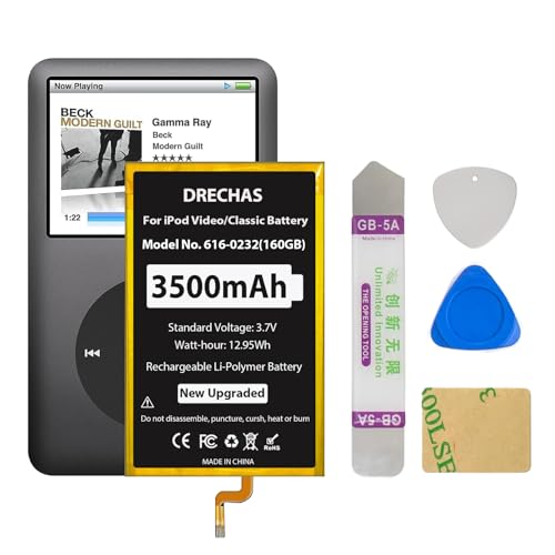 DRECHAS [3500mAh] Battery for iPod Classic/Video Thin, 2025 New Upgraded Capacity Replacement Battery for iPod 5th - 7th Generation Video Classic Thin with Repair Tool Kit by DRECHAS - Used condition - US$7.79