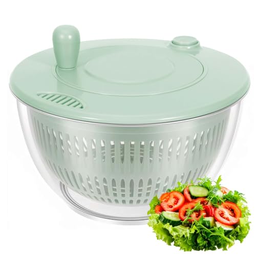 GLOSKIN Centrifuga Insalata, Asciuga Insalata Centrifuga, Centrifuga per Insalata,Plastica Senza BPA, Verde/Trasparente,Design Azionario a Risparmio di Sforzo, per Pulizia di Frutta e Verdura, 3 Litri