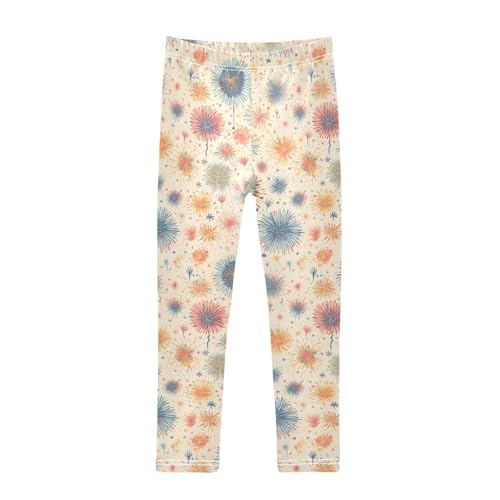 KLL Fun Firework 4th July Girls Basic Leggings Casual Full Length Workout Pants Sports