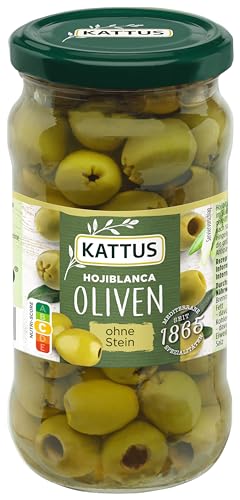 Kattus - Grüne Hojiblanca Oliven ohne Stein - verzehrfertige, entsteinte spanische Oliven,...