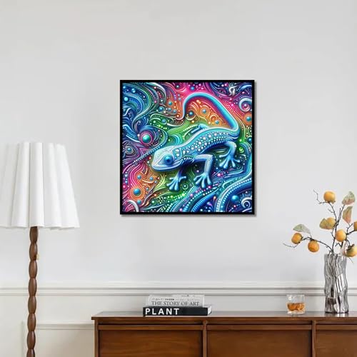 Image of AiYuanzsh 5D Diamond Painting Kits for Adults, Colorful Spotted Gecko Abstract Diamond Art Kits for Adults Beginner, DIY Full Drill Round Paint by Diamonds Dot Gem Art Wall Decor 13.8x13.8 Inch