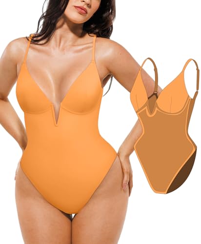 Image of Popilush One Piece Swimsuits for Women Tummy Control Deep V Neck Underwire Shapewear Swimsuit Summer Bathing Suits