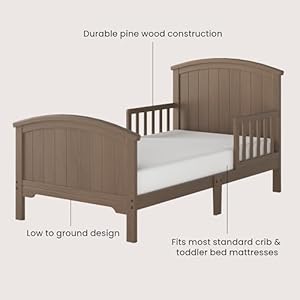   Child-Craft-Hampton-Arch-Top-Toddler-Bed-for-Kids-with-Guard-Rails-Low-to-Ground-Design-Made-of-Pinewood-Featuring-Clean-Lines-to-Match-Any-Decor-Dusty-Heather