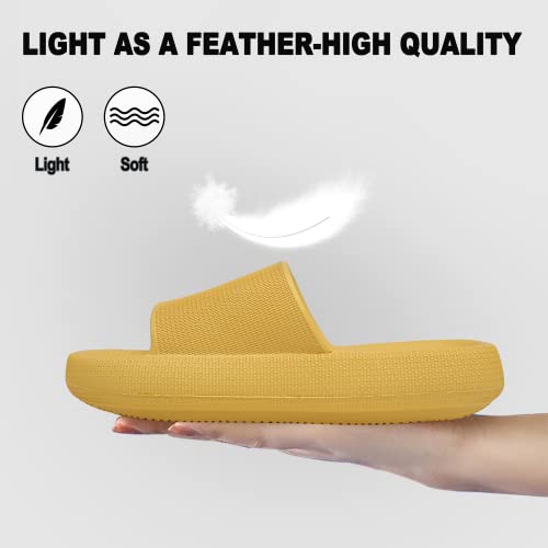 Geweo Cloud Slippers For Women Men Thicken Sole Pillow Cushion Slides Super Comfy Soft Memory Foam Slides Non Slip House Shower Slides Sandals Plastic Yellow Slides Unisex 8-9Women/7-8Men #TOP4