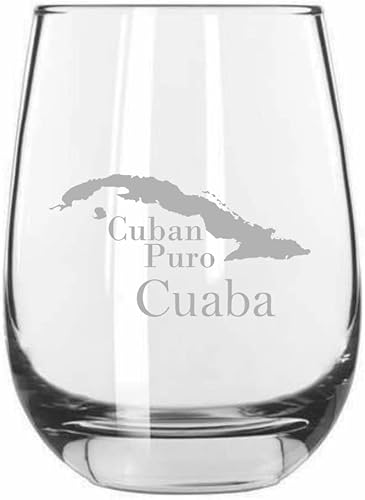 Cuaba - Vaso de vino sin tallo grabado con temática de cigarro cubano de 15.25 onzas