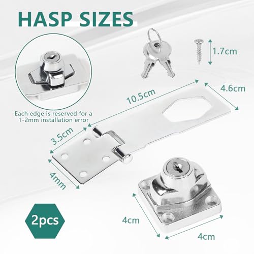EXLECO 2x Locker Latch with Lock Latch Hasp Stainless Steel Latch with Padlock Latch Door Lock with Trap Lock for Cabinet Drawer Silber - Image 2