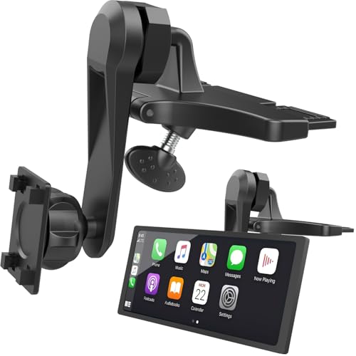 SkyTitan CD Slot Car Mount for Portable CarPlay Screens with Extension Arm Adjustable Angles Low Profile Integrated Mounting Solution for in-Car Android Display Monitors (4-Tab Bracket Mount)