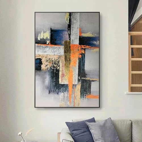 Toile imprimée géométrique dorée haut de gamme 70x90cm avec cadre en bois