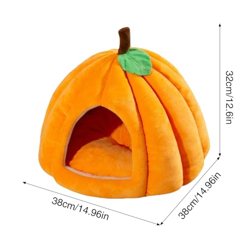 Cama de peluche para perro calabaza con estructura mullida cueva 6