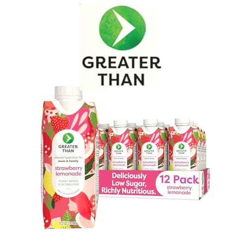 Image of Greater Than Lactation Supplement Support, Coconut Water, Vitamins & Electrolyte Drink for Breastfeeding & Immune Support, Lactation Cookies Alt, Gluten Free, Low Sugar, 12 Pack, Strawberry Lemonade