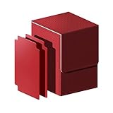 デッキケース トレカケース 縦入れ マグネット PU レザー 100枚 スリーブ対応 「 遊戯王 デュエマ 各種 カードゲーム BOX 」（赤）