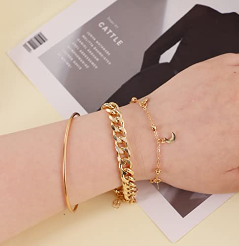 Svovin 31 Pcs Boho Gold Chain Bracelets Set For Women Multipack Layered Stackable Open Cuff Wrap Bangle Adjustable Link Flat Cuban Punk Charm Bracelet Bundle Jewelry #TOP4