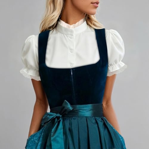 Blusa tirolesa de cuello alto con acabados tradicionales de alta costura 3
