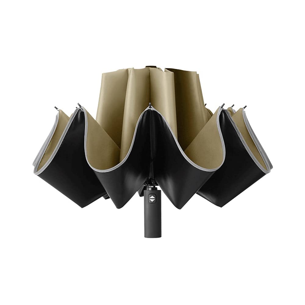 HLTYGWX Paraguas Paraguas Plegable automático Reflectante de 10 Huesos, Paraguas de Viaje Resistente al Viento y la Lluvia, Paraguas inverso (Negro)
