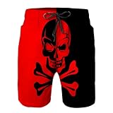 Jinlinhong Mens Swim Trunks with Mesh Lining,Black and Red Skeletons Quick Dry Big Tall Board Shorts Swimsuit Beach Pants Swimwear Bathing Suits L