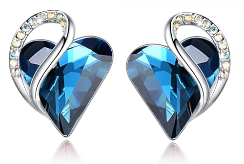Leafael Infinity Love Bermuda Blue Heart Earrings for Women with Birthstone Crystal for September, Silver Plated Earring Mothers Day Gift for Mom