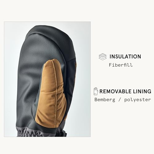 Hestra Unisex Gauntlet Sr Mitt, Waterproof, Windproof Insulated Mittens for Skiing & Snowboarding, Men & Women - Dark Sand/Graphite - 10 by Hestra - Image 5