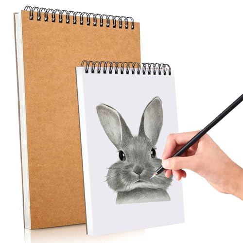 2 Pack Sketch Book, A4 A5 Spiral Bound Sketch Pad 160GSM Sketchbook, Acid Free Art Sketchbook Artistic Drawing Painting Writing Paper for Kids Adults Beginners Artists(2PC-A4A5)