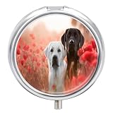 Portapillole con labrador bianco, con 3 scomparti, portatile, impermeabile, da viaggio, organizer per vitamine, rotondo, piccolo, portapillole giornaliero