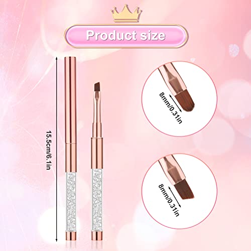 2Pcs Nail Art Clean Up Brushes, Nail Polish Remover Brush With Round & Angled Head Metal Rhinestone Handle Nail Cleaning Brush For Diy Design & Polish Mistake Cleaning (Rose Gold) #TOP1