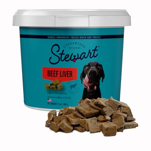 Stewart Single Ingredient Freeze Dried Raw Dog Treats, Beef Liver, 21 Ounce Value Size Resealable Tub, Training Treats or Meal Topper for All Size Dogs, High Protein, Grain-Free, Gluten-Free