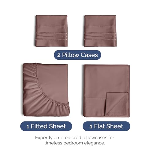 Image of Full Size 4 Piece Sheet Set - Soft & Cooling Deep Pocket Sheets - Clay | Fits 8 Inch to 16 inch Mattress, Wrinkle Free & Fade Resistant with Deep Pockets, Breathable, Comfy Hotel Luxury Bedding