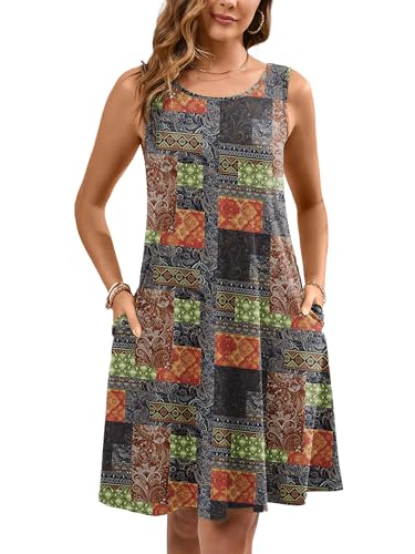 Image of Heymoments Women's Summer Dresses Sleeveless Casual Fashion Loose Swing Button Down Beach Dress with Pockets