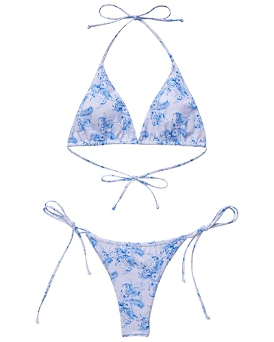 Image of MOSHENGQI Women Sexy Brazilian Bikini 2 Piece Spaghetti Strap Top Thong Swimsuit Bathing Suit