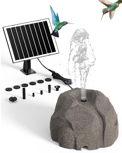 Solar Fountain for Bird Bath with Dry Run Protection Solar Powered Bird Bath Pump with 10 Nozzles,Resin Granite Rock Bird Fountain for Outdoor Water Features,Ponds,Can Cloudy Day Use