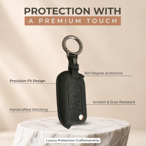 Image of ARIKA Leather Key Cover for Mahindra Scorpio N, XUV 700, Thar Roxx | 3 Button Flip Key, Compatible with Bolero, Compatible with Marazzo, Compatible with XUV 300, Metal Keyring Included