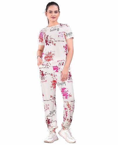 Image of Women's Printed Polyester Tracksuit Set, Lightweight Stretchable Tracksuit Suit and Gym Outfit with Side Pockets