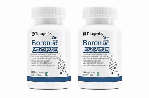 Image of Trexgenics Boron 10 mg XTRA STRENGTH from Boron Glycinate Multi-action Mineral, Bone, Cognitive Function, Reproductive & Joint Health (60 X 2 = 120 Veg Capsules)