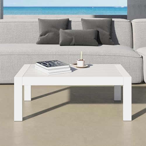 image for Kiss the Water All-Weather Aluminum Outdoor Coffee Table, Modern Coffe