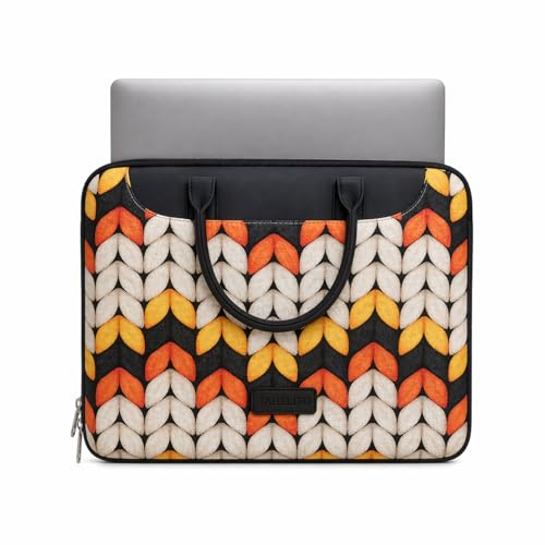 Image of Tabelito Designer Printed Laptop Sleeve for Women (13-15.6 Inch) | Jute & Vegan Leather Office Handbag | Lightweight Stylish Work Bag with Handle