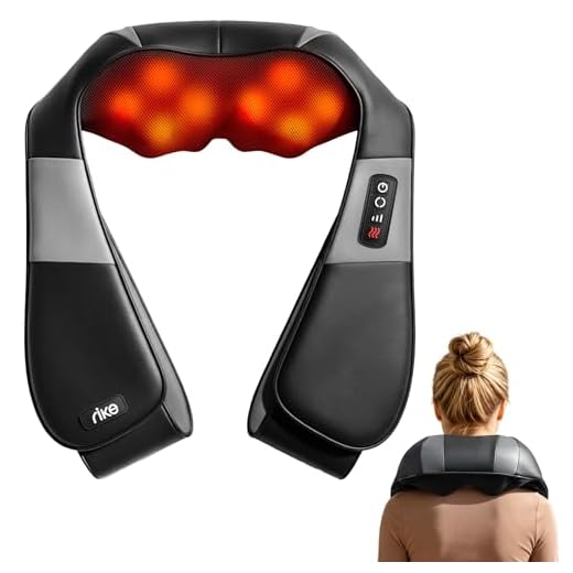 RIKE Neck Massager for Pain Relief Deep Tissue, Shiatsu Shoulder Massager with Heat, Corded Electric Back Massager with 3 Speeds, Fathers Day Gift Idea for Men Women Office, Car and Home Gym Use