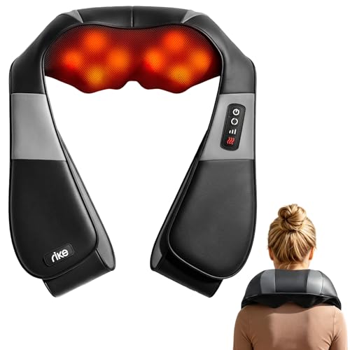 RIKE Neck Massager for Pain Relief Deep Tissue, Shiatsu Shoulder Massager with Heat, Corded Electric Back Massager with 3 Speeds, Fathers Day Gift Idea for Men Women Office, Car and Home Gym Use by RIKE - Used condition - US$33.14
