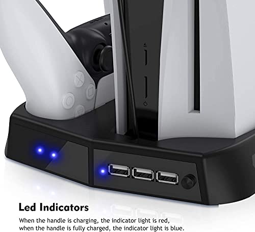 KIWISMART Vertical Stand with Cooling Station for Playstation 5, PS5 Accessories Controller Charger Station, Suction Cooling Fan with Charging Dock Station, 3 Extra USB Ports