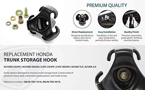 2 Trunk Cargo Hooks fit Honda Accord 08-21 Civic 10-21 Acura TSX 09-14 ILX 13-21 TLX 15-21