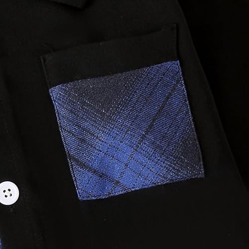 Image of Boy Clothes Fall Winter Outfits Long Sleeve Plaid Patchwork Button Down Shirt + Casual Pocket Sweatpants 5-14 Years