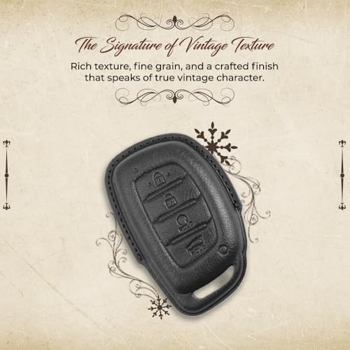 Image of Keyzone Vintage Leather Key Cover Compatible for Hyundai Alcazar, Creta EV, Creta 2021 Onwards 4 Button smart Key. (VL- Blue)