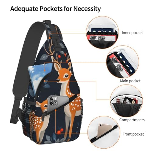 Bolso bandolera tipo sling unisex con estampado ciervo miniatura 4