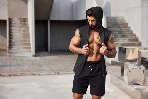 COOFANDY Men's Workout Hooded Tank Tops 2 Pack Zip Up Sleeveless Gym Shirts Muscle Cut Off T Shirt Bodybuilding Hoodies3