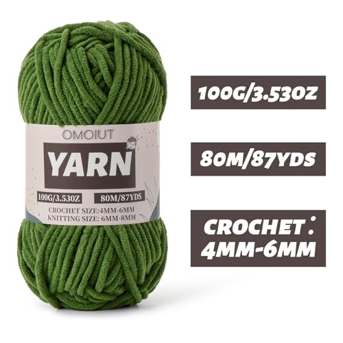 Image of Pine Green Fluffy Chenille Yarn for Crocheting - Baby Yarn for Crocheting Soft Blanket - (100g /87.4yds) Crochet Amigurumi Chunky Yarns - Super Bulky 5 Velvet Yarns